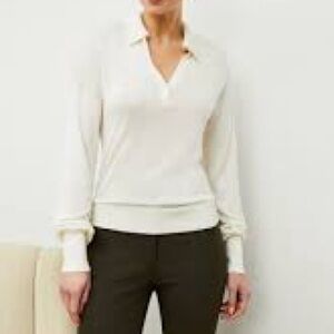 NWT MM. Lafleur The Leo Pullover Cream 100% Silk Jersey Lightweight Sweater Med